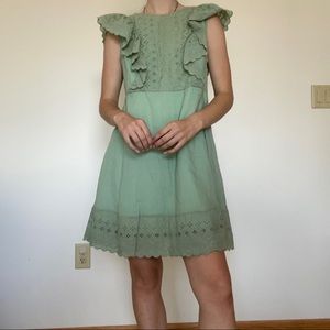 Green Ruffle Eyelet Mini Dress